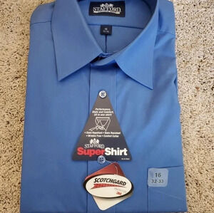 Stafford Blue Stain Resistant Wrinkle Free Long Sleeve Button Down Dress Shirt